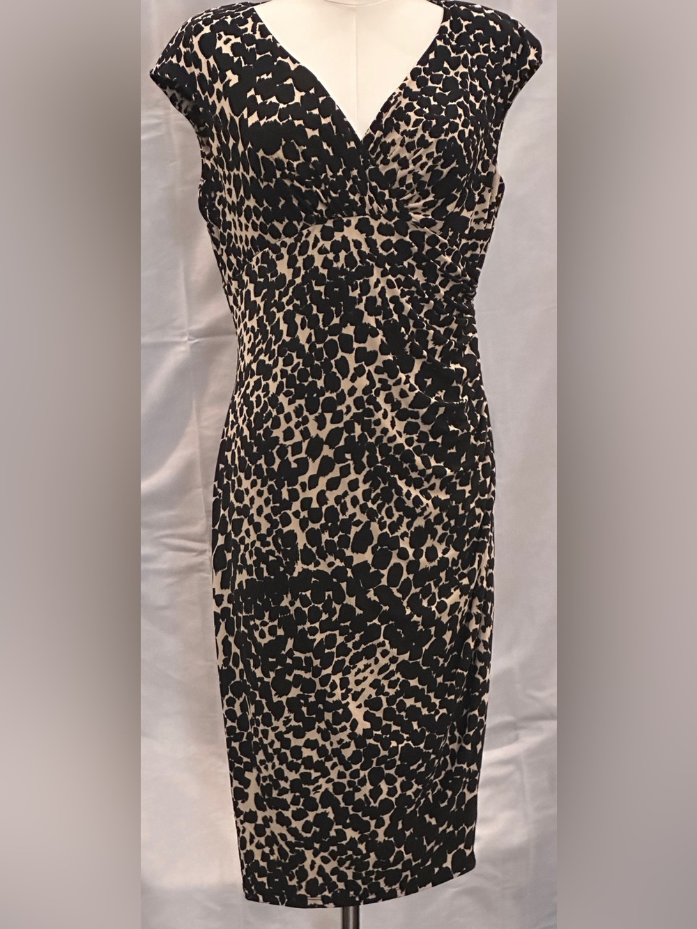 Lauren Ralph Lauren Black and Cream Leopard Midi Dress